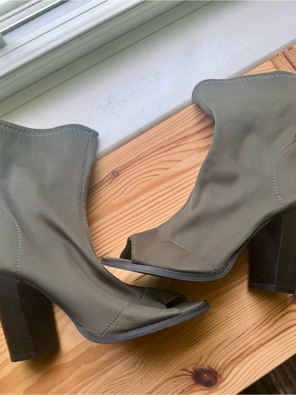Urban Outfitters Olive Open-Toe Block Heel Booties